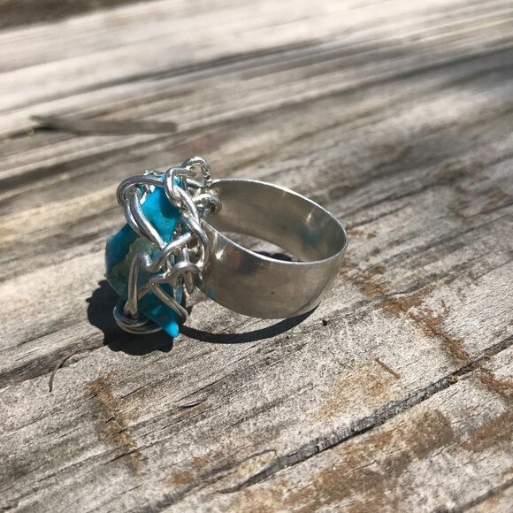 Genuine Morenci Turquoise Gemstone Ring Size 9 Sterling Silver 925 Handmade - Picture 4 of 7